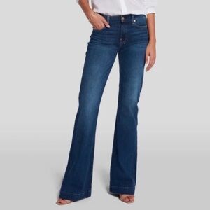 7FAM Dojo Medium Wash Jeans Wide Leg Flare Denim Rhinestone Pocket 33.5" Inseam